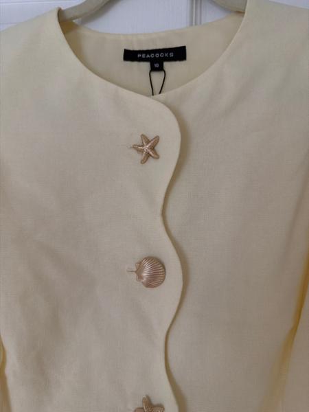 Womens Lemon Linen Blend Shell Button Dress