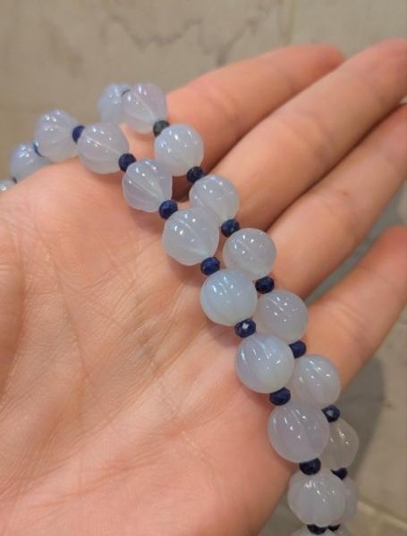 Fluted Lavender Chalcedony, Lapis Lazuli & White Zircon Sterling Silver Necklace ATGW 230.70cts