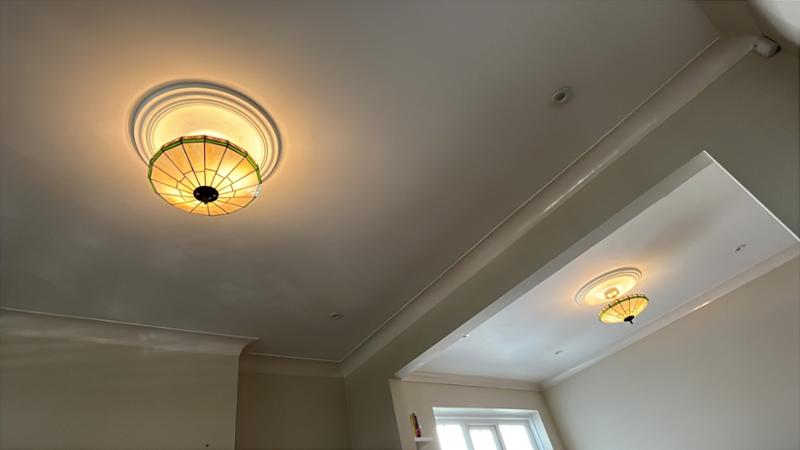 Searchlight New York Semi Flush Brass with Stained Glass