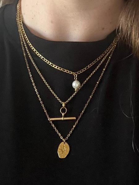 Gold Stainless Steel T-Bar Necklace