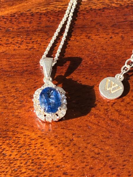 Nilamani & White Zircon Sterling Silver Pendant Necklace ATGW 2.33cts
