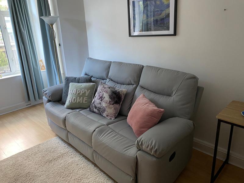 Faux Leather Light Grey 3 Seater Manual Recliner Sofa COLUMBIA
