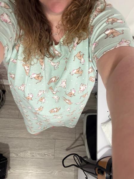 Womens Sage Cat Print Cotton Nightdress