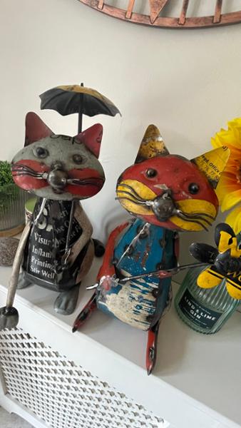 Pair of Upcycled Metal Cat Ornaments