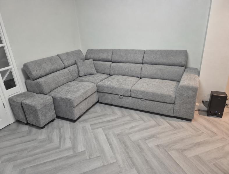 Grey Chenille Fabric 1C2 Corner Sofabed with Storage and Ottomans AMELIA