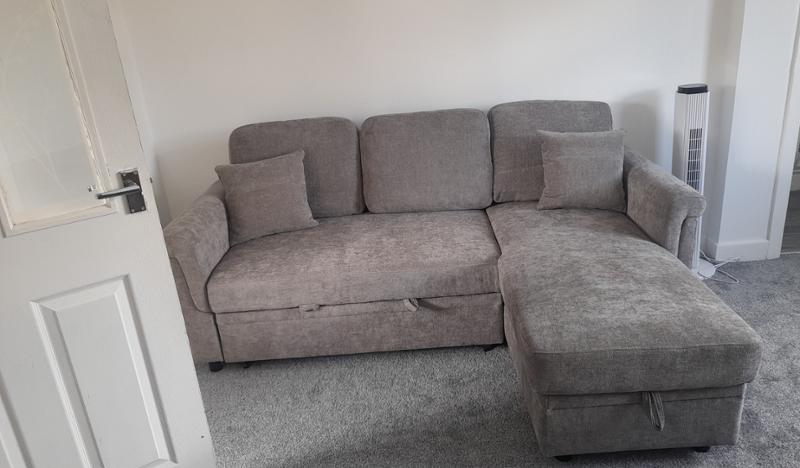 Woven Chenille Grey 2C1 Corner Sofabed with Chaise OSCAR