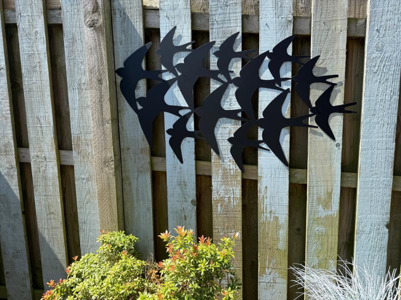Swallows Garden Wall Ornament, Matte Black