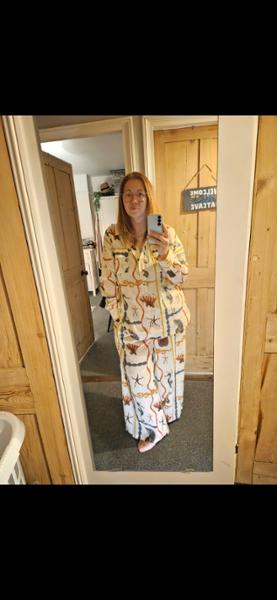 Womens Cream Natural Sea Life Tile Cotton Voile Boyfriend Shirt Pyjama Set