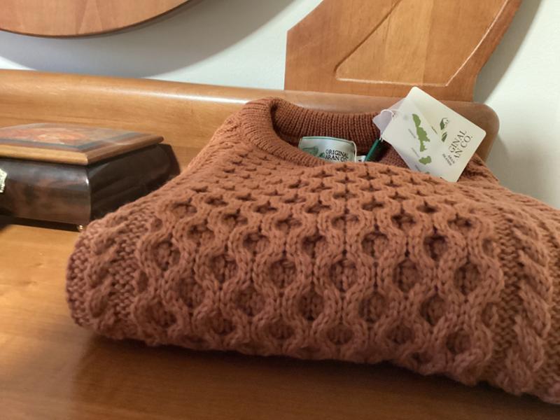 Ladies Merino Wool Aran Sweater - Terracotta