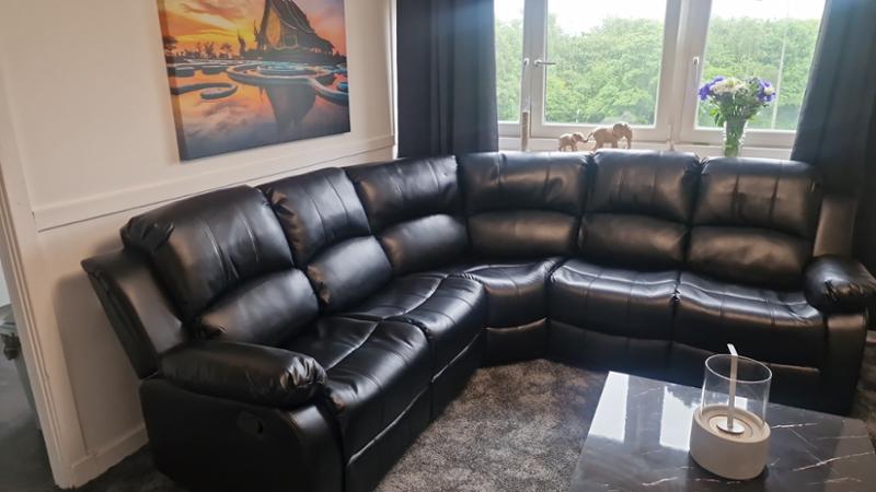Faux Leather Black 2C2 Manual Recliner Corner Sofa VALENCIA