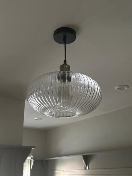 Modern Designer Clear Transparent Line Ribbed Glass Oval Pendant Lamp Shade