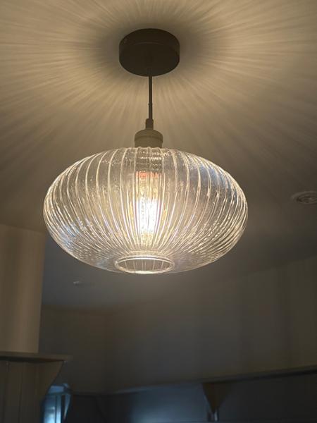 Modern Designer Clear Transparent Line Ribbed Glass Oval Pendant Lamp Shade