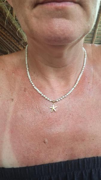 Stainless Steel Beaded Pearl Starfish Pendant Necklace in Gold
