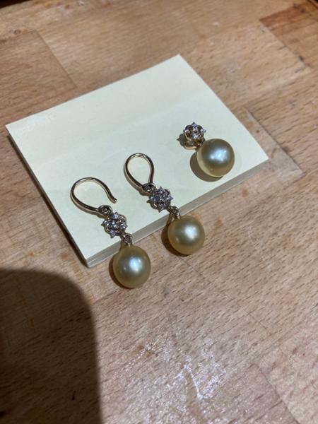 Golden South Sea Cultured Pearl & White Zircon 9K Gold Pendant (10.50x11.50mm)