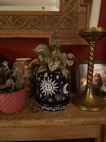 Midnight Blue Sun and Moon Planter and Tray