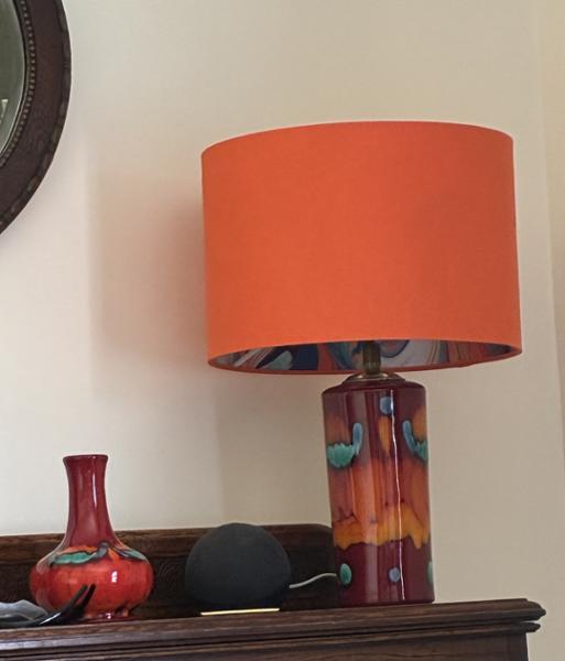Orange Linen Fabric Lamp Shade with Inner Multi Colour Marble Design