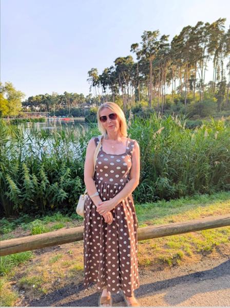 Womens Brown Polka Dot Jersey Midi Dress