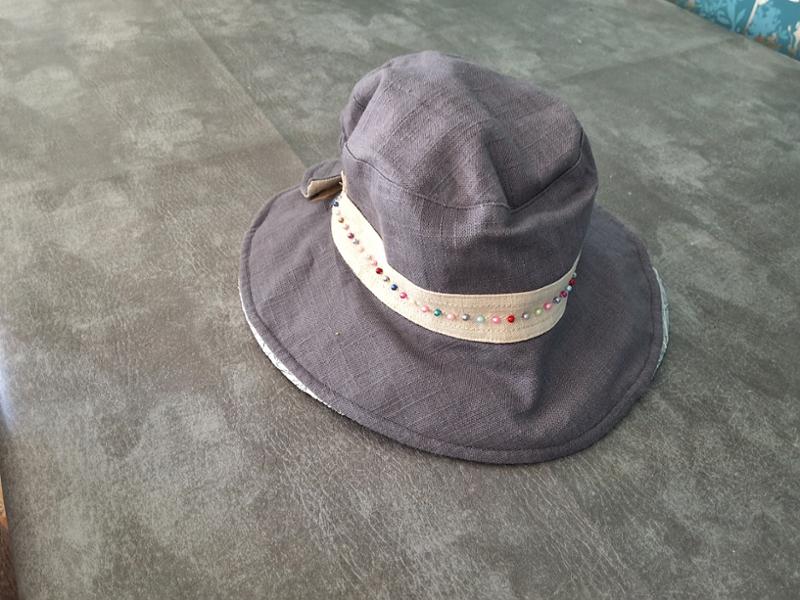 National Trust Reversible Linen Hat, Grey and Beige