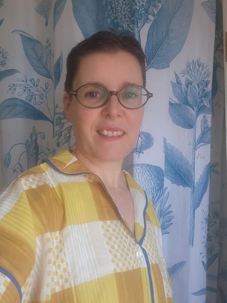 Womens Golden Yellow & Blue Trim Patchwork Gingham Seersucker Oversize Pyjama Set