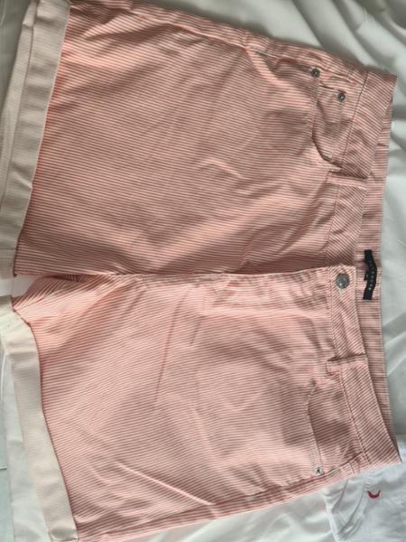 Womens Peach Mid Length Denim Shorts