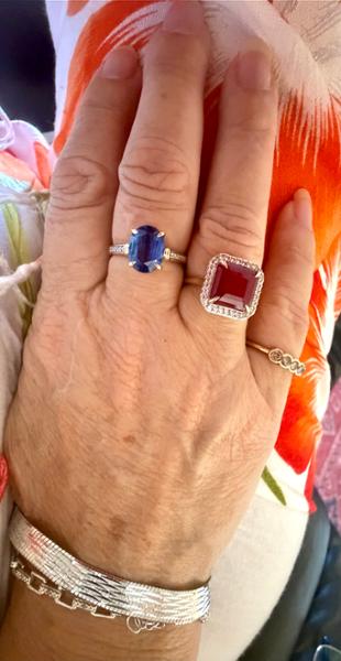Size R to S AA Tanzanite, Madagascan Blue Sapphire & White Zircon Sterling Silver Ring ATGW 1.25cts (F)