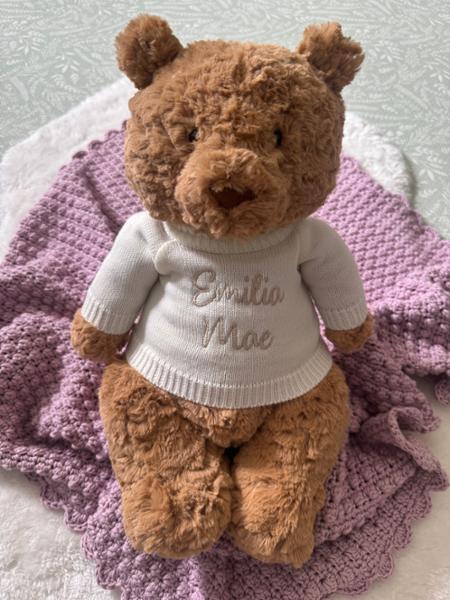 Personalised Jumpers to fit Jellycat, Steiff, Keel, Aurora, Mood bears and Care bears large 35cm to 45cm soft toys