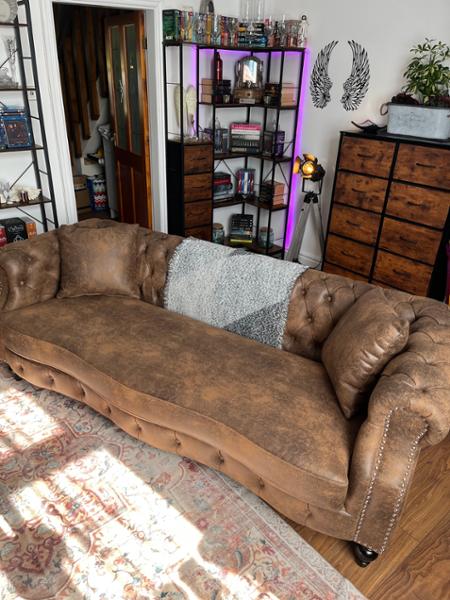 Faux Leather Suede Brown 3 Seater Chesterfield Sofa RICHMOND