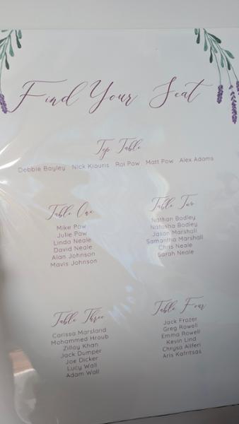 Bespoke Lavender Table Plan Board