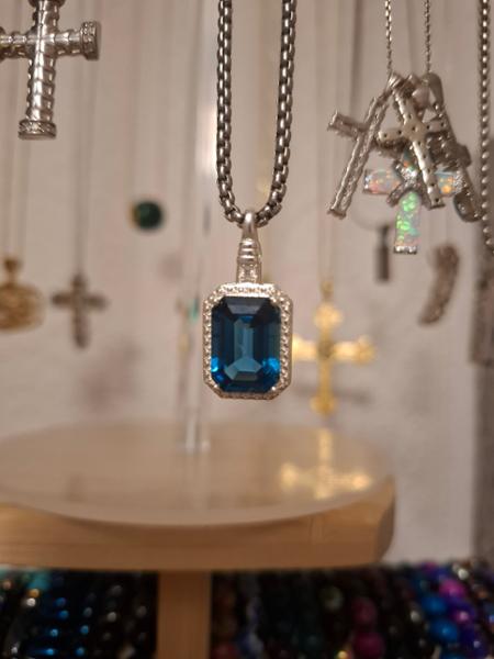 London Blue Topaz & White Zircon Sterling Silver Pendant ATGW 8.61cts