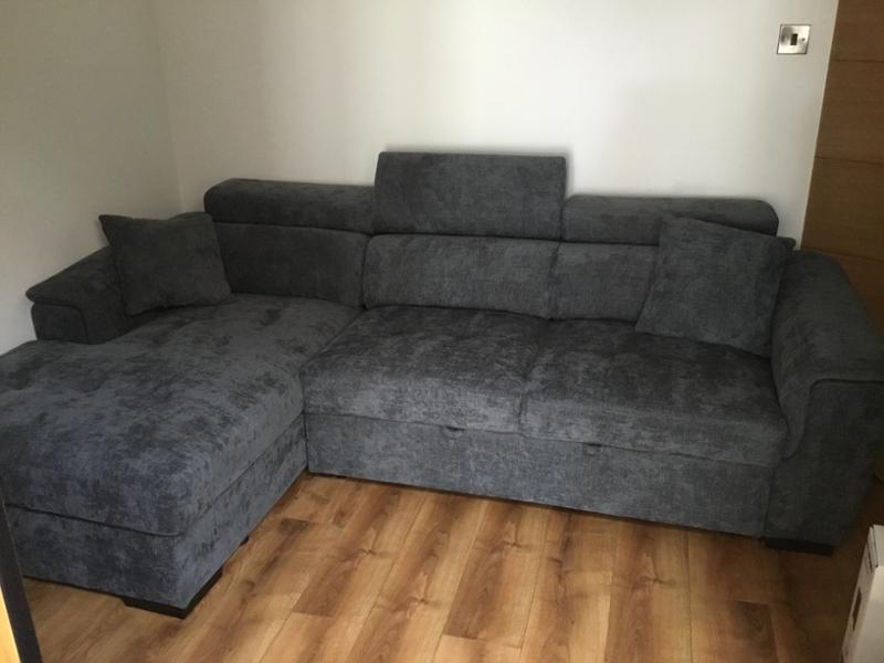 Pale Blue Chenille Fabric 1C2 Corner Sofabed with Storage WILSON