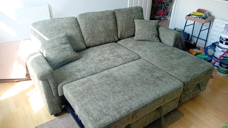 Woven Chenille Green 2C1 Corner Sofabed with Chaise OSCAR