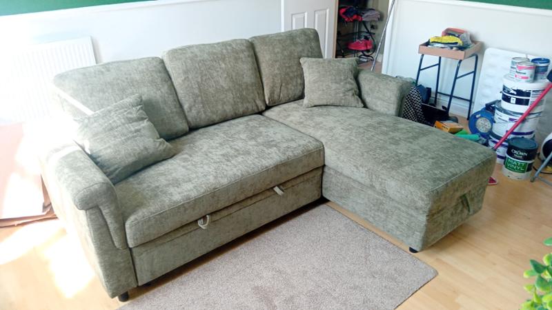 Woven Chenille Green 2C1 Corner Sofabed with Chaise OSCAR