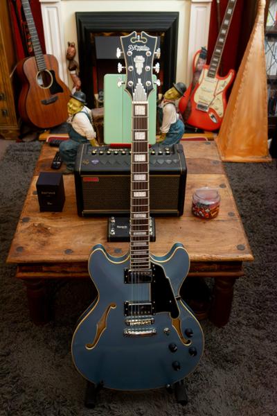 D’Angelico Premier DC Semi-Hollow Electric Guitar in Steel Blue