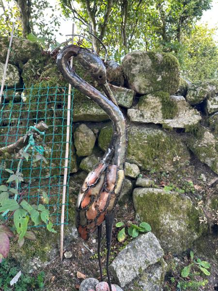 Feathered Heron Sculpture, Neck Down Pose