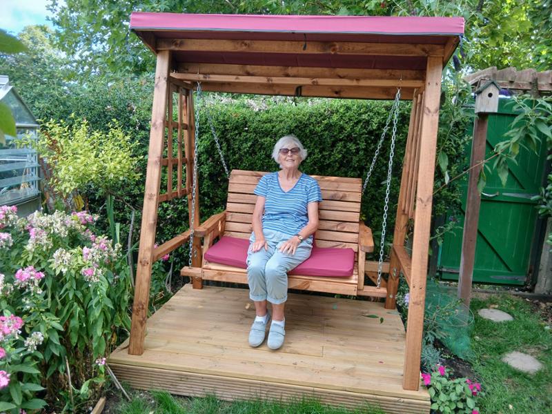 Love Seat, Angled Tray, Companion Set, Pressure Treated, Fully Assembled