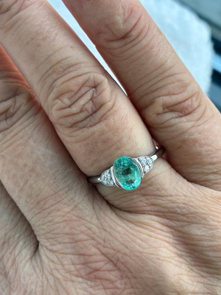 Size N to O No Oil Emerald & White Zircon Platinum Plated Sterling Silver Ring ATGW 1.33cts