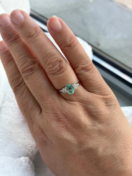 Size N to O No Oil Emerald & White Zircon Platinum Plated Sterling Silver Ring ATGW 1.33cts