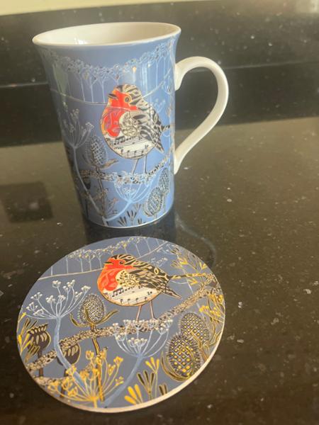 White Finchingfield Robin Mug & Coaster Culture Vulture