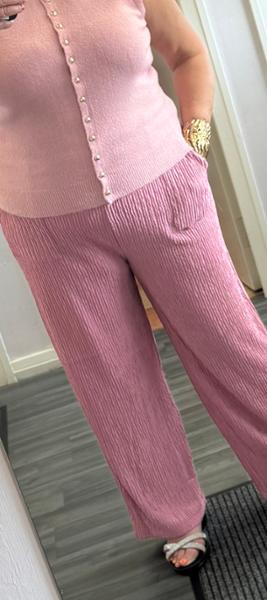 Womens Pink Textured Wide Leg Trousers