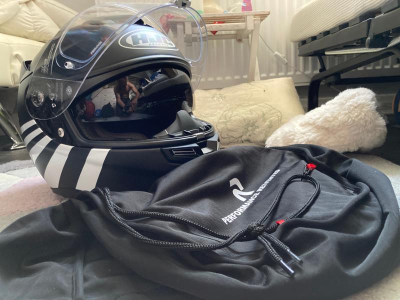 HJC RPHA 70 white strip helmet.