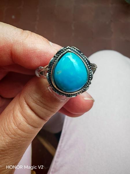 Size R to S 4cts ARMENIAN Turquoise Sterling Silver Oxidized Ring