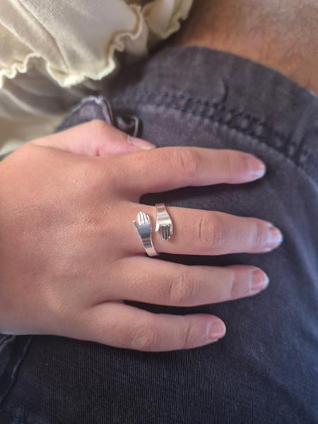 Adjustable Silver Hug Hands Ring