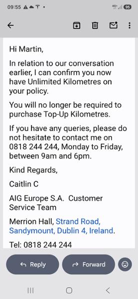 Spam messaging about limited km on account