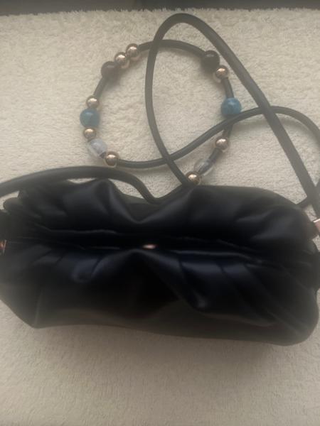 Womens Black Beaded Pouch Cross Body Bag