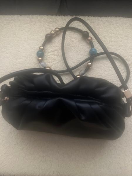 Womens Black Beaded Pouch Cross Body Bag