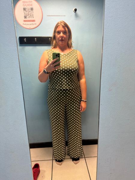 Womens Green Polka Dot Layered Jumpsuit
