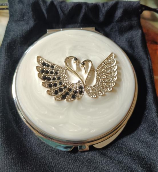 Kimbie Home Swan Compact Mirror with Pouch