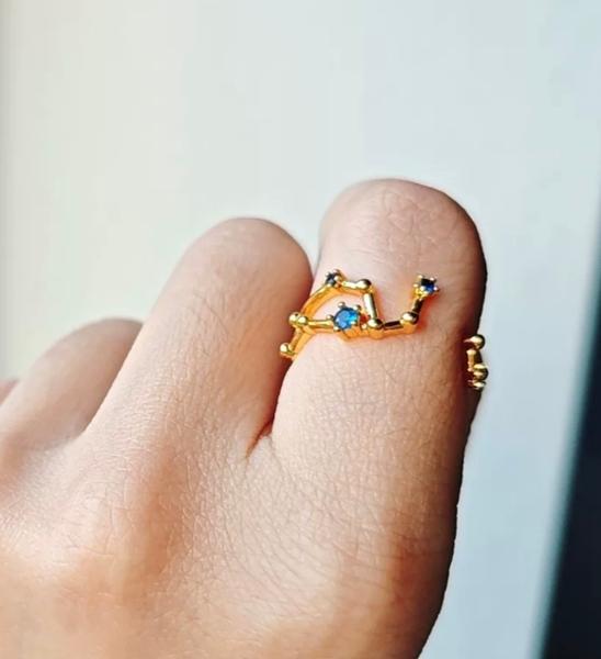Adjustable Blue Crystal Constellation Ring in Gold