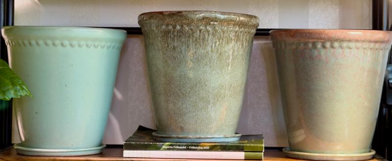 Lacepot Edged Glazed Plant Pot Mixed Blues (Lacepot Glazed Plant Pot Antiqued Sea Foam - Large) by The Worm that Turned