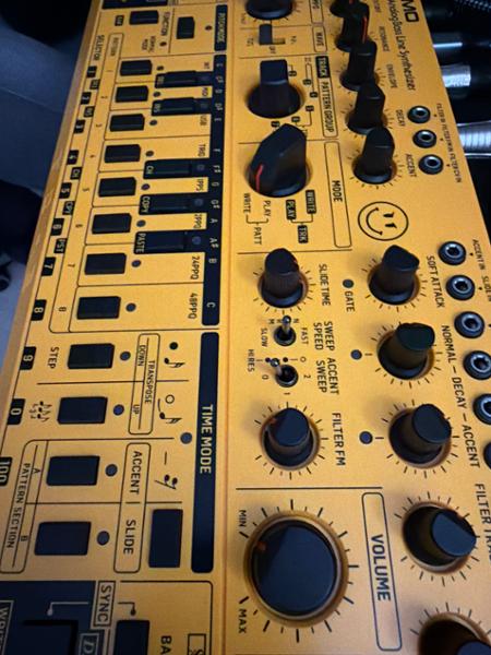 Behringer TD-3-MO-AM Modded Out Analogue Bass Line Synthesizer in Yellow